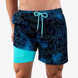 Men's Double-Layer Casual Shorts Cross-Border Summer EU/US Men's Beach Shorts – Sports Printed Double-Layer Shorts with Upgraded Pocket Drainage